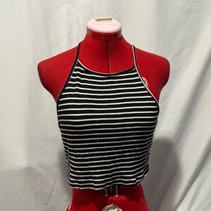 Brandy Melville Black and White Striped Crop Top